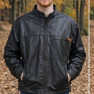 AKADEMIKS Zip Up Leather Jacket with Sueded interior XL